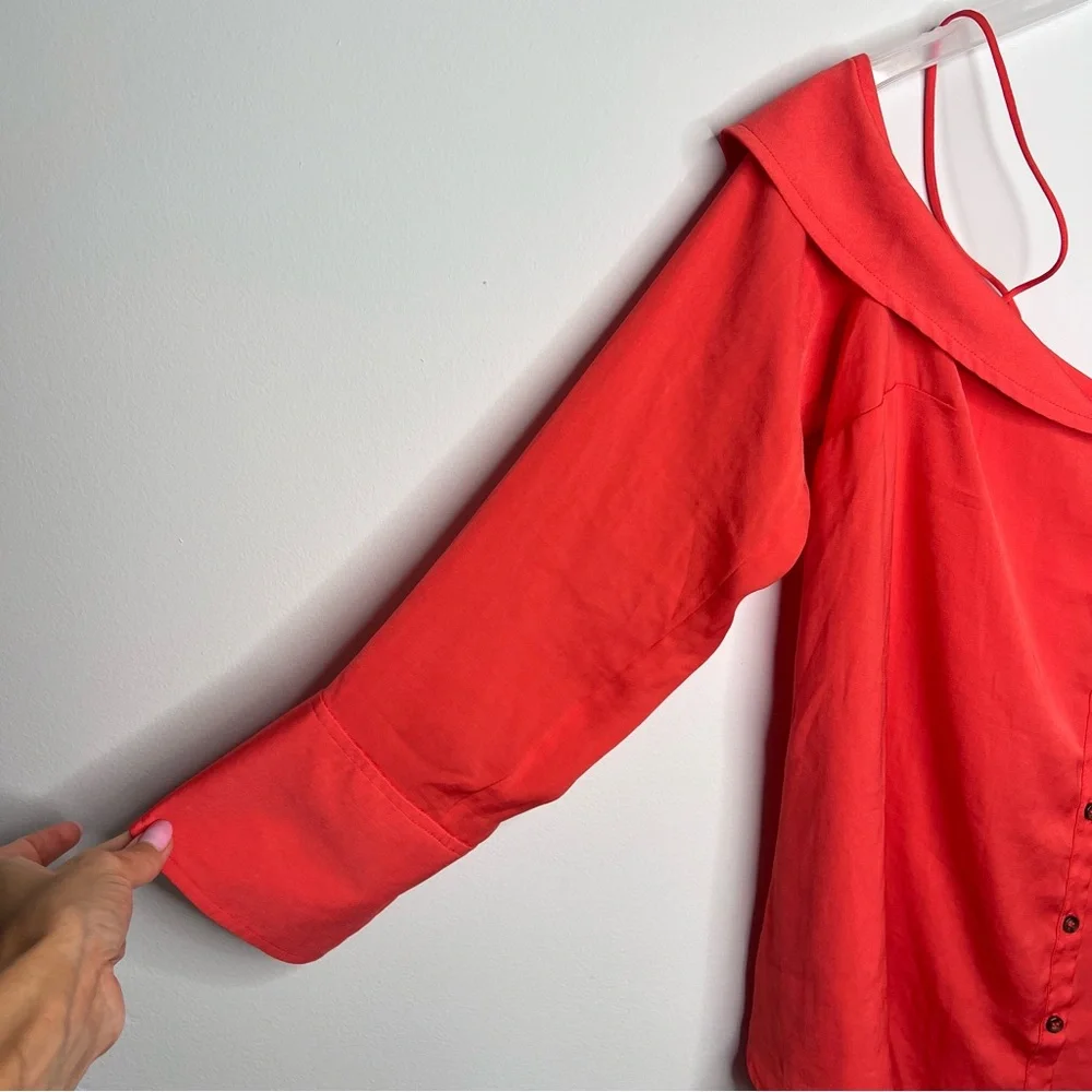 FREE PEOPLE Womens Coral Off Shoulder‎ Bell Sleeve Casual Top H13